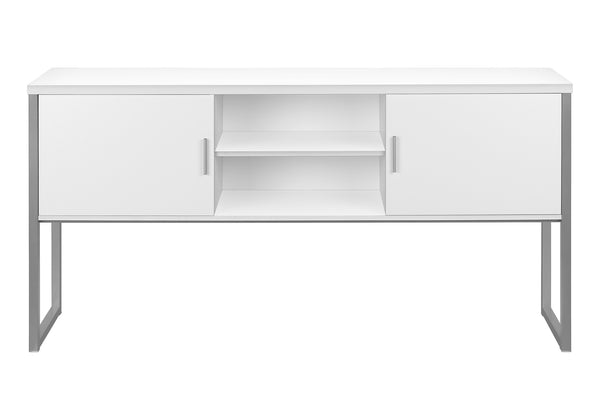 Monarch Specialties Office Hutch, 72"L, Work, Storage Doors, Home Office, Commercial Grade, White Laminate, Silver Metal, Contemporary White,Silver, Silver Particle Board,Hollow,Core,Laminate,Mdf,Metal,Plastic I 7728