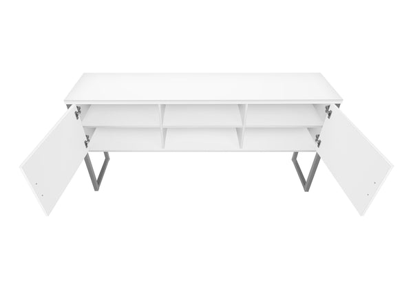 Monarch Specialties Office Hutch, 72"L, Work, Storage Doors, Home Office, Commercial Grade, White Laminate, Silver Metal, Contemporary White,Silver, Silver Particle Board,Hollow,Core,Laminate,Mdf,Metal,Plastic I 7728