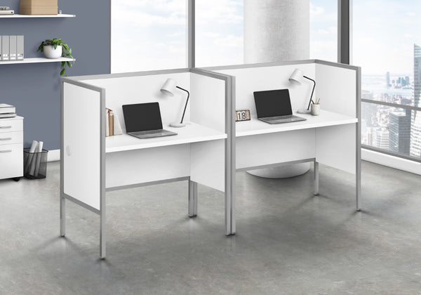 Monarch Specialties Office Cubicle, 48"L, Desk, Work, Commercial Grade, White Laminate, Silver Metal, Contemporary, Modern White,Silver, Silver Particle Board,Hollow,Core,Laminate,Mdf,Metal,Plastic I 7729