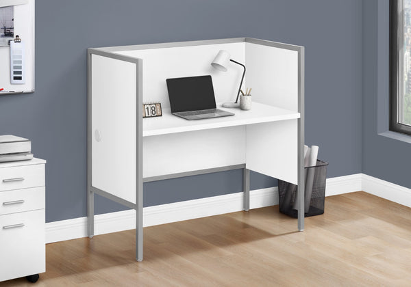 Monarch Specialties Office Cubicle, 48"L, Desk, Work, Commercial Grade, White Laminate, Silver Metal, Contemporary, Modern White,Silver, Silver Particle Board,Hollow,Core,Laminate,Mdf,Metal,Plastic I 7729