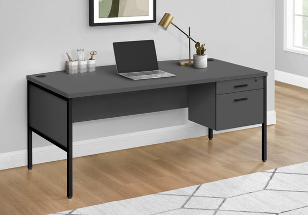 Monarch Specialties Computer Desk, 72"L, Home Office, Work, Laptop, Commercial Grade, File Storage Drawer, Grey Laminate, Black Metal, Contemporary, Modern Grey,Black, Black Particle Board,Hollow,Core,Laminate,Mdf,Metal,Plastic I 7730