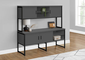 Monarch Specialties Office Credenza, 72"L, Home Office, Work, Storage Doors, Commercial Grade, Grey Laminate, Black Metal, Contemporary, Modern Grey,Black, Black Particle Board,Hollow,Core,Laminate,Mdf,Metal,Plastic I 7732