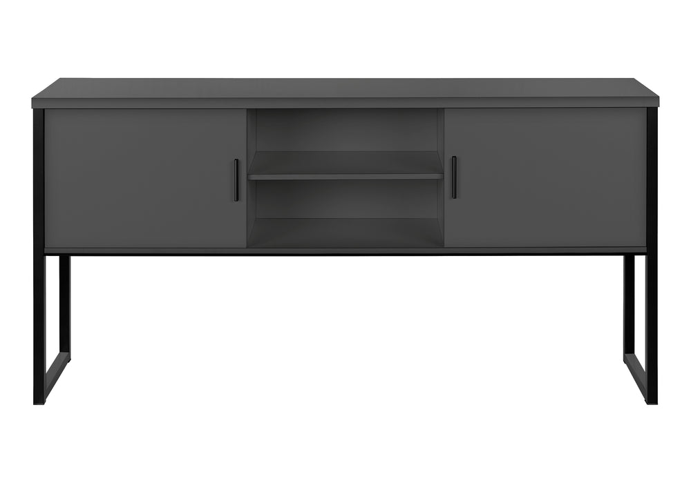 Monarch Specialties Office Hutch, 72"L, Work, Storage Doors, Home Office, Commercial Grade, Grey Laminate, Black Metal, Contemporary, Modern Grey,Black, Black Particle Board,Hollow,Core,Laminate,Mdf,Metal,Plastic I 7733