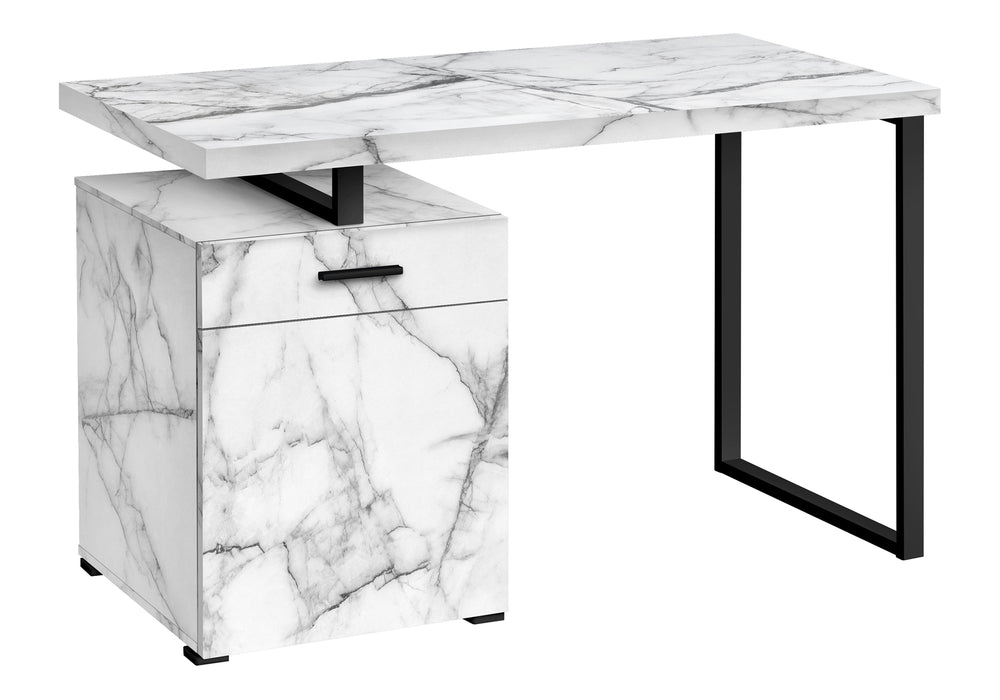 Monarch Specialties Computer Desk, Home Office, Laptop, Left, Right Set-up, Storage Drawers, 48"L, Work, White Marble Look Laminate, Black Metal, Contemporary, Modern White Particle Board,Metal I 7762