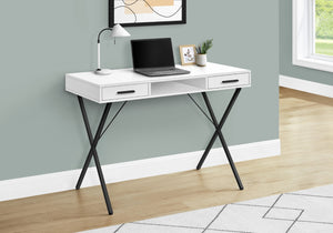 Monarch Specialties Computer Desk, Home Office, Laptop, Left, Right Set-up, Storage Drawers, 42"L, Work, White Laminate, Black Metal, Contemporary, Modern White Particle Board,Metal I 7790