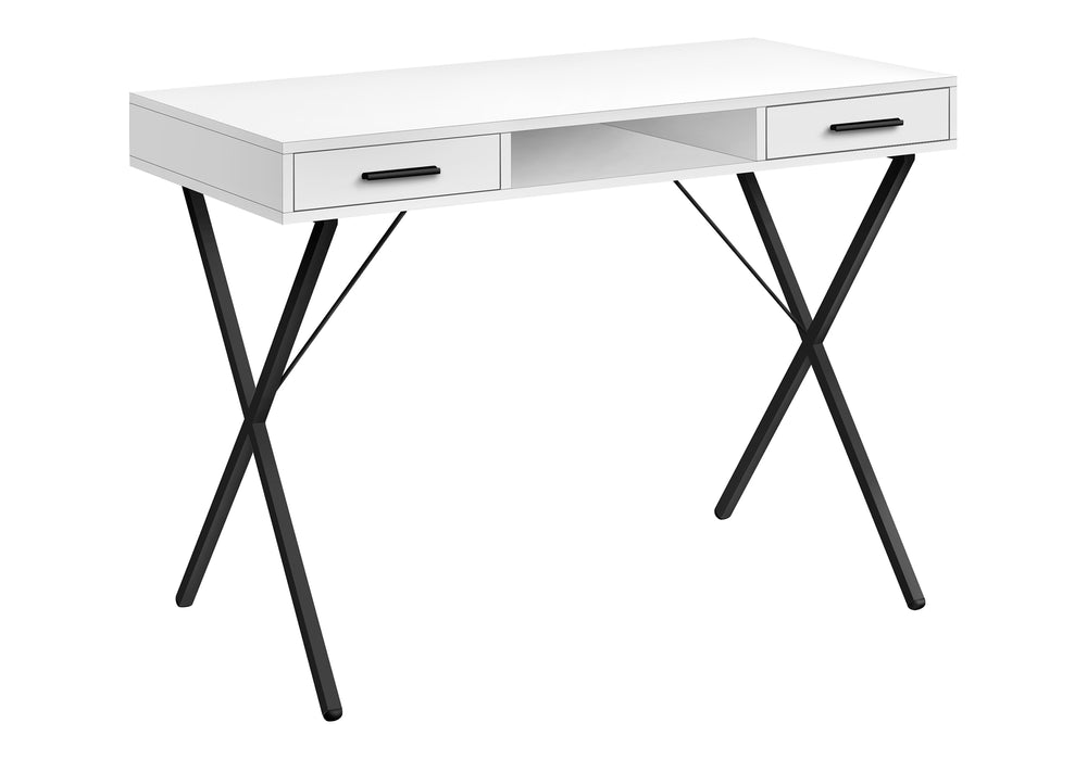 Monarch Specialties Computer Desk, Home Office, Laptop, Left, Right Set-up, Storage Drawers, 42"L, Work, White Laminate, Black Metal, Contemporary, Modern White Particle Board,Metal I 7790