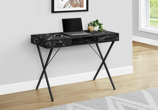 Monarch Specialties Computer Desk, Home Office, Laptop, Left, Right Set-up, Storage Drawers, 42"L, Work, Black Marble Look Laminate, Black Metal, Contemporary, Modern Black Particle Board,Metal I 7793