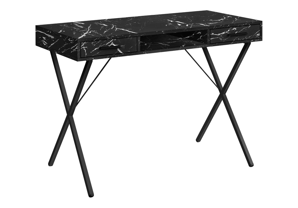 Monarch Specialties Computer Desk, Home Office, Laptop, Left, Right Set-up, Storage Drawers, 42"L, Work, Black Marble Look Laminate, Black Metal, Contemporary, Modern Black Particle Board,Metal I 7793