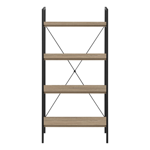 Monarch Specialties Bookshelf, Bookcase, 4 Tier, 48"H, Office, Bedroom, Brown Laminate, Black Metal, Contemporary, Modern Dark Taupe Particle Board,Metal I 7800