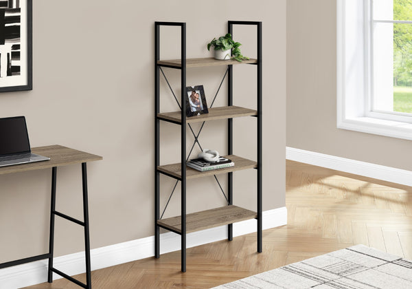 Monarch Specialties Bookshelf, Bookcase, 4 Tier, 48"H, Office, Bedroom, Brown Laminate, Black Metal, Contemporary, Modern Dark Taupe Particle Board,Metal I 7800