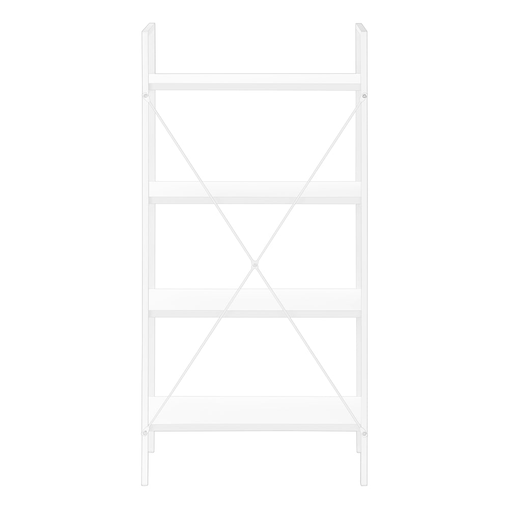 Monarch Specialties Bookshelf, Bookcase, 4 Tier, 48"H, Office, Bedroom, White Laminate, White Metal, Contemporary, Modern White Particle Board,Metal I 7801