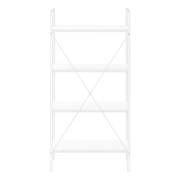 Monarch Specialties Bookshelf, Bookcase, 4 Tier, 48"H, Office, Bedroom, White Laminate, White Metal, Contemporary, Modern White Particle Board,Metal I 7801