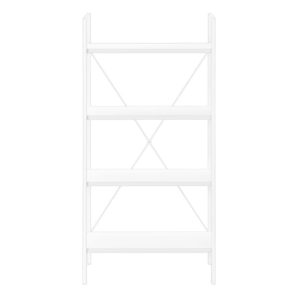 Monarch Specialties Bookshelf, Bookcase, 4 Tier, 48"H, Office, Bedroom, White Laminate, White Metal, Contemporary, Modern White Particle Board,Metal I 7801