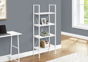 Monarch Specialties Bookshelf, Bookcase, 4 Tier, 48"H, Office, Bedroom, White Laminate, White Metal, Contemporary, Modern White Particle Board,Metal I 7801