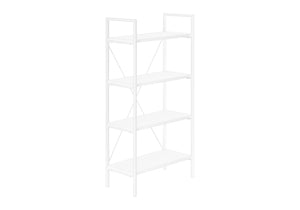 Monarch Specialties Bookshelf, Bookcase, 4 Tier, 48"H, Office, Bedroom, White Laminate, White Metal, Contemporary, Modern White Particle Board,Metal I 7801