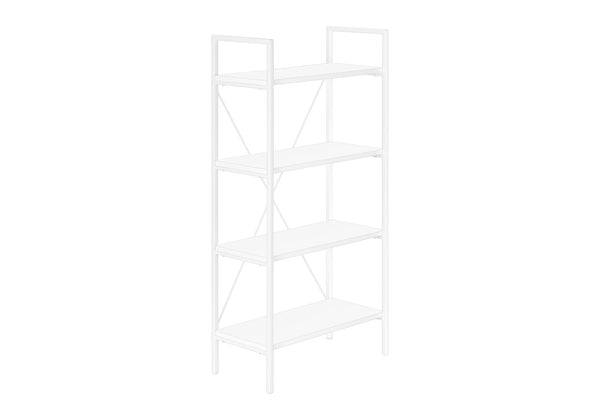 Monarch Specialties Bookshelf, Bookcase, 4 Tier, 48"H, Office, Bedroom, White Laminate, White Metal, Contemporary, Modern White Particle Board,Metal I 7801