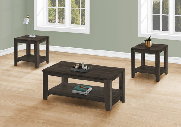 Monarch Specialties Table Set, 3pcs Set, Coffee, End, Side, Accent, Living Room, Brown Laminate, Transitional Oak Particle Board,Laminate I 7883p