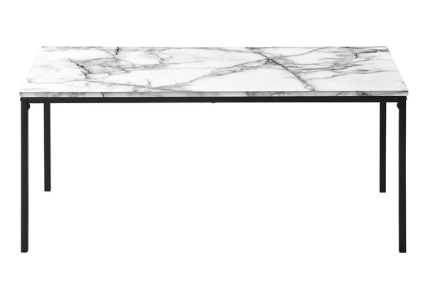 Monarch Specialties Table Set, 3pcs Set, Coffee, End, Black Metal, White Marble Look Laminate, Contemporary, Modern White,Black, Black Particle Board,Metal I 7892p