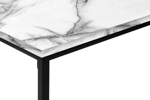 Monarch Specialties Table Set, 3pcs Set, Coffee, End, Black Metal, White Marble Look Laminate, Contemporary, Modern White,Black, Black Particle Board,Metal I 7892p