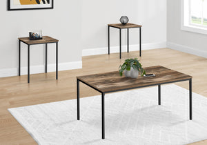 Monarch Specialties Table Set, 3pcs Set, Coffee, End, Black Metal, Brown Reclaimed Laminate, Contemporary, Modern Brown,Black, Black Particle Board,Metal I 7893p