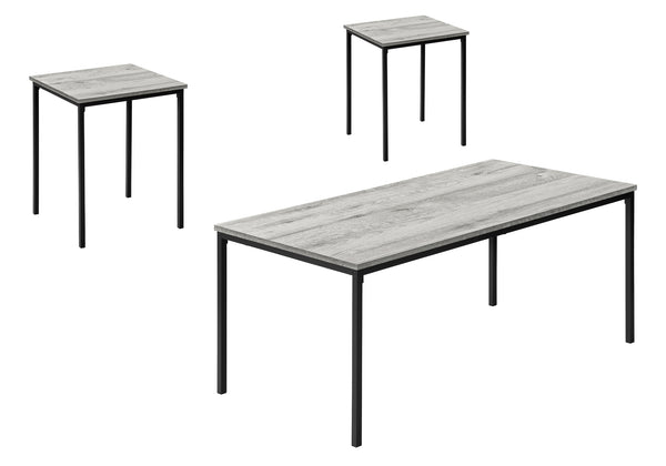 Monarch Specialties Table Set, 3pcs Set, Coffee, End, Black Metal, Grey Laminate, Contemporary, Modern Grey,Black, Black Particle Board,Metal I 7896p