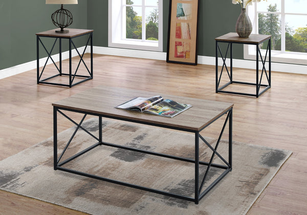 Monarch Specialties Table Set, 3pcs Set, Coffee, End, Side, Accent, Living Room, Brown Laminate, Black Metal, Contemporary, Modern Dark Taupe,Black, Black Mdf,Metal I 7950p