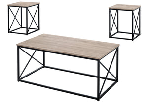Monarch Specialties Table Set, 3pcs Set, Coffee, End, Side, Accent, Living Room, Brown Laminate, Black Metal, Contemporary, Modern Dark Taupe,Black, Black Mdf,Metal I 7950p
