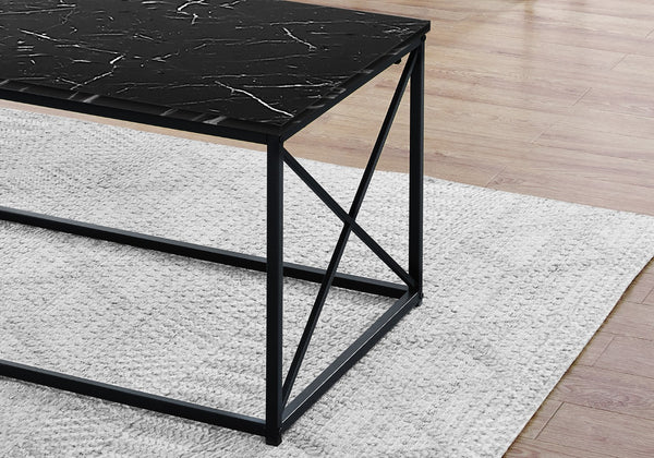 Monarch Specialties Table Set, 3pcs Set, Coffee, End, Side, Accent, Living Room, Black Marble Look Laminate, Black Metal, Contemporary, Modern Black Particle Board,Metal I 7954p