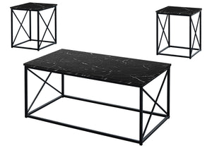 Monarch Specialties Table Set, 3pcs Set, Coffee, End, Side, Accent, Living Room, Black Marble Look Laminate, Black Metal, Contemporary, Modern Black Particle Board,Metal I 7954p