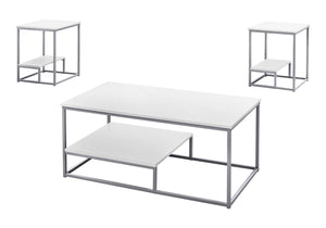 Monarch Specialties Table Set, 3pcs Set, Coffee, End, Side, Accent, Living Room, White Laminate, Grey Metal, Contemporary, Modern White,Silver, Silver Mdf,Metal I 7961p