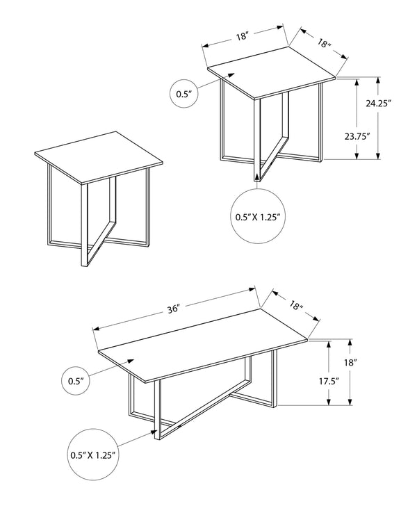 Monarch Specialties Table Set, 3pcs Set, Coffee, End, Living Room, Cream Stone Laminate, Black Metal, Contemporary, Modern Cream,Black, Black Mdf,Laminate,Metal I 7974p