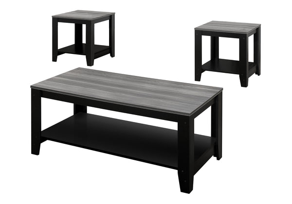 Monarch Specialties Table Set, 3pcs Set, Coffee, End, Side, Accent, Living Room, Black And Grey Laminate, Transitional Black,Grey, Grey Particle Board,Laminate I 7992p