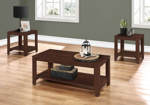Monarch Specialties Table Set, 3pcs Set, Coffee, End, Side, Accent, Living Room, Brown Laminate, Transitional Cherry Particle Board,Laminate I 7993p