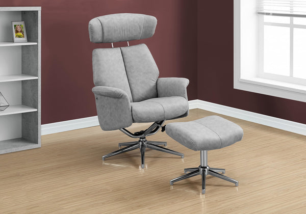 Monarch Specialties Accent Chair, Set Of 2, Recliner, Swivel, Ottoman, Living Room, Bedroom Grey Polyester I 8139