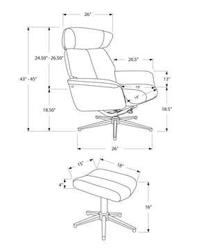 Monarch Specialties Accent Chair, Set Of 2, Recliner, Swivel, Ottoman, Living Room, Bedroom Grey Polyester I 8139