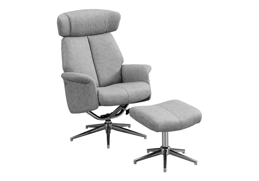 Monarch Specialties Accent Chair, Set Of 2, Recliner, Swivel, Ottoman, Living Room, Bedroom Grey Polyester I 8139