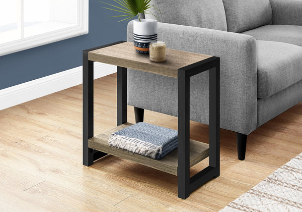 Monarch Specialties Accent Table - Stylish 2-Tier Design with Open Metal Shelf for Functional Storage in Living Room Spaces DARK TAUPE,BLACK 23.75 L x 11.75 W x 22 H I 2083