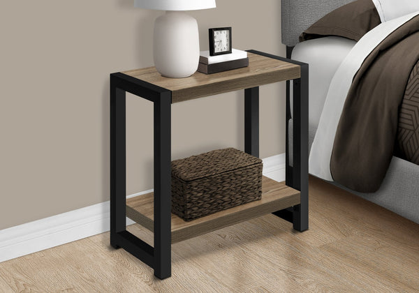 Monarch Specialties Accent Table - Stylish 2-Tier Design with Open Metal Shelf for Functional Storage in Living Room Spaces DARK TAUPE,BLACK 23.75 L x 11.75 W x 22 H I 2083