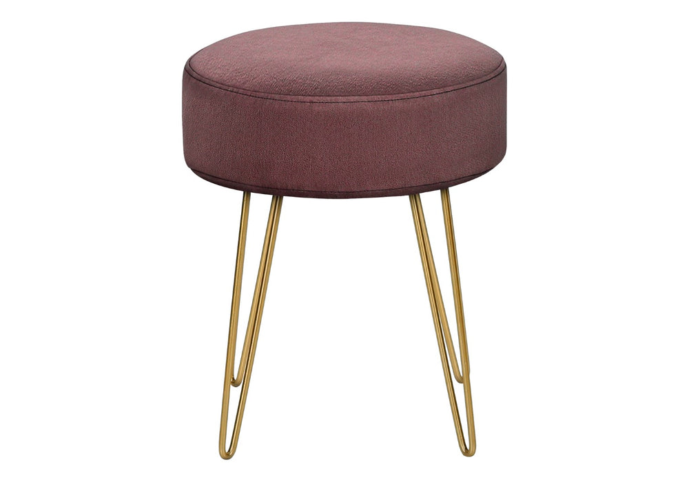 Monarch Specialties Ottoman, Pouf, Footrest, Foot Stool, 14" Round, Pink Fabric, Gold Metal Legs, Contemporary, Modern Gold Foam,Metal,Polyester I 9001