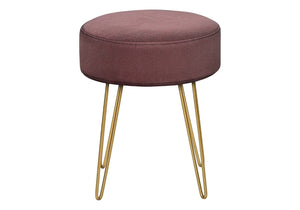 Monarch Specialties Ottoman, Pouf, Footrest, Foot Stool, 14" Round, Pink Fabric, Gold Metal Legs, Contemporary, Modern Gold Foam,Metal,Polyester I 9001
