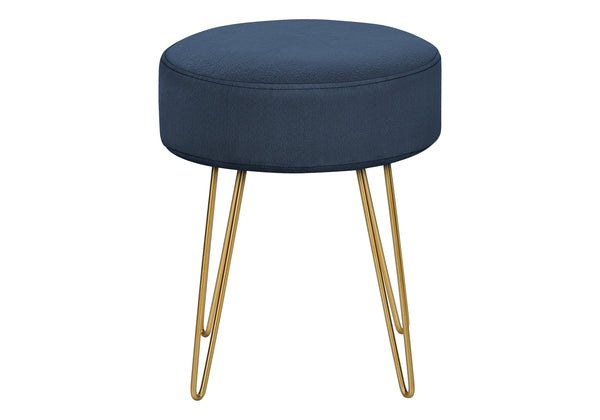 Monarch Specialties Ottoman, Pouf, Footrest, Foot Stool, 14" Round, Blue Fabric, Gold Metal Legs, Contemporary, Modern Blue,Gold, Gold Foam,Metal,Polyester I 9002