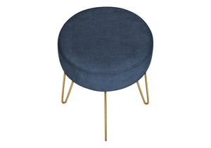 Monarch Specialties Ottoman, Pouf, Footrest, Foot Stool, 14" Round, Blue Fabric, Gold Metal Legs, Contemporary, Modern Blue,Gold, Gold Foam,Metal,Polyester I 9002