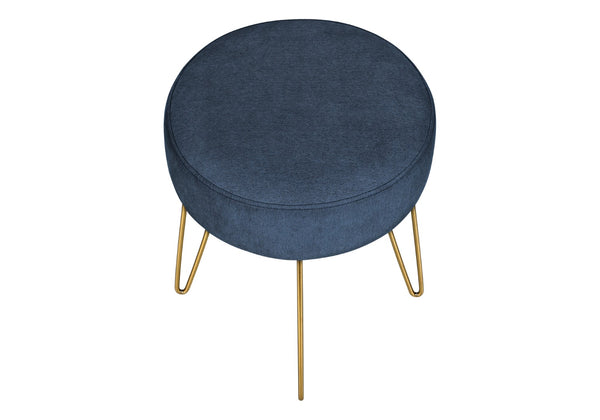 Monarch Specialties Ottoman, Pouf, Footrest, Foot Stool, 14" Round, Blue Fabric, Gold Metal Legs, Contemporary, Modern Blue,Gold, Gold Foam,Metal,Polyester I 9002