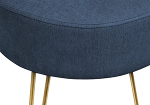 Monarch Specialties Ottoman, Pouf, Footrest, Foot Stool, 14" Round, Blue Fabric, Gold Metal Legs, Contemporary, Modern Blue,Gold, Gold Foam,Metal,Polyester I 9002