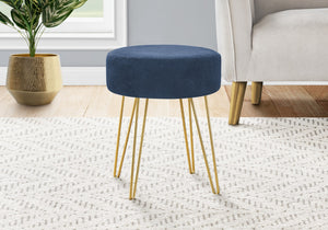 Monarch Specialties Ottoman, Pouf, Footrest, Foot Stool, 14" Round, Blue Fabric, Gold Metal Legs, Contemporary, Modern Blue,Gold, Gold Foam,Metal,Polyester I 9002