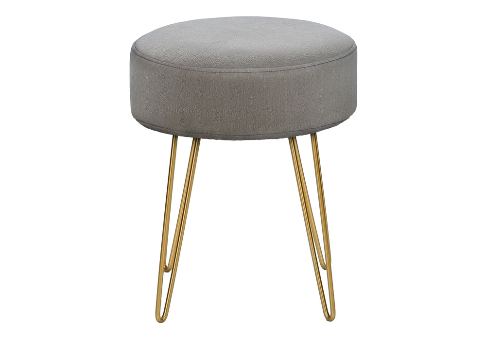 Monarch Specialties Ottoman, Pouf, Footrest, Foot Stool, 14" Round, Grey Fabric, Gold Metal Legs, Contemporary, Modern Grey,Gold, Gold Foam,Metal,Polyester I 9003