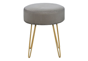 Monarch Specialties Ottoman, Pouf, Footrest, Foot Stool, 14" Round, Grey Fabric, Gold Metal Legs, Contemporary, Modern Grey,Gold, Gold Foam,Metal,Polyester I 9003