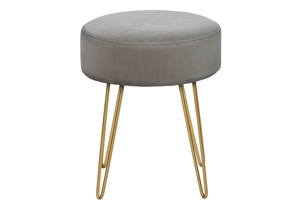 Monarch Specialties Ottoman, Pouf, Footrest, Foot Stool, 14" Round, Grey Fabric, Gold Metal Legs, Contemporary, Modern Grey,Gold, Gold Foam,Metal,Polyester I 9003