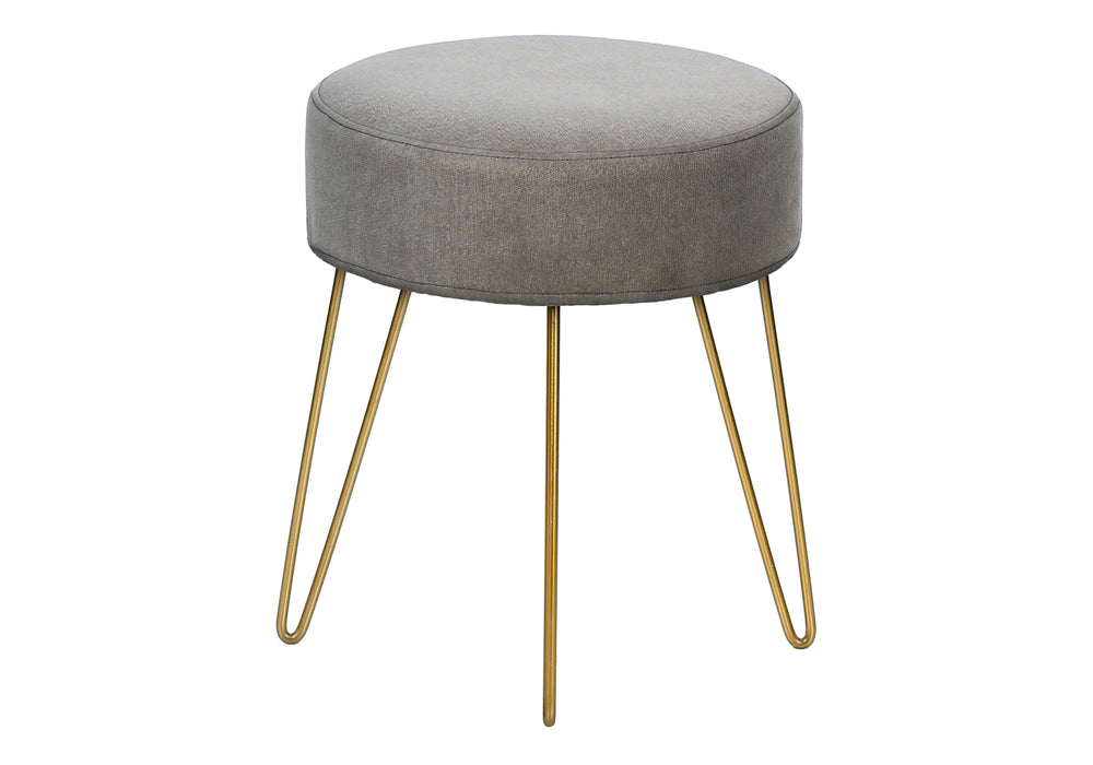 Monarch Specialties Ottoman, Pouf, Footrest, Foot Stool, 14" Round, Grey Fabric, Gold Metal Legs, Contemporary, Modern Grey,Gold, Gold Foam,Metal,Polyester I 9003