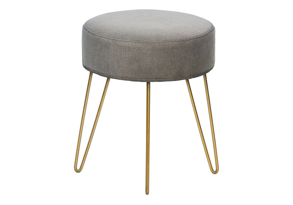Monarch Specialties Ottoman, Pouf, Footrest, Foot Stool, 14" Round, Grey Fabric, Gold Metal Legs, Contemporary, Modern Grey,Gold, Gold Foam,Metal,Polyester I 9003